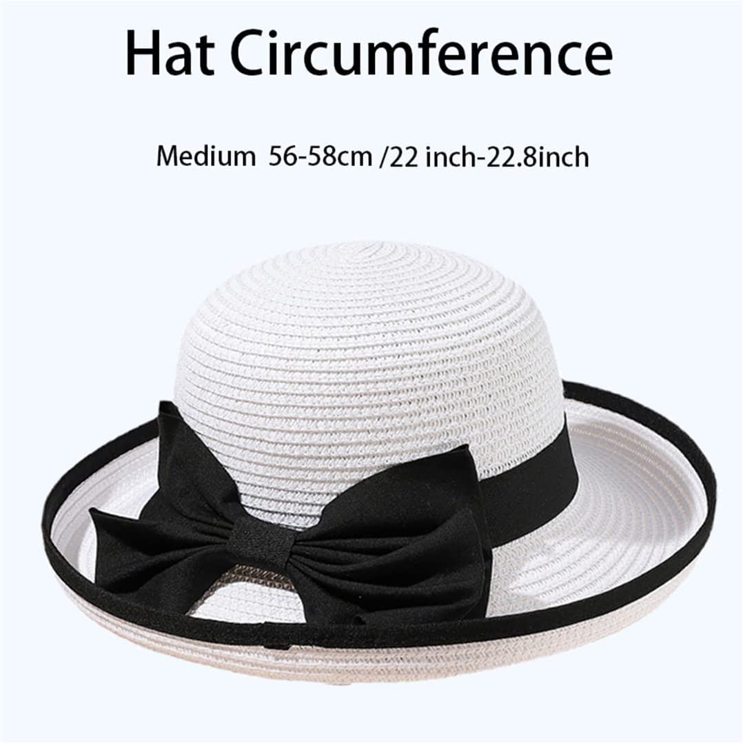 Sombrero de Playa Plegable, Sombrero De Paja Verano Sol Enrollado Lazo ala Ancha Simple Casual Viaje Sombrero Playa Verano