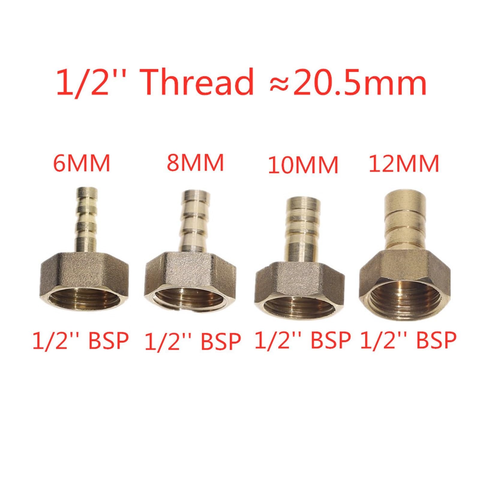 Brass Hose Fitting 4mm 6mm 8mm 10mm Tail 1/8" 1/4" 1/2" 3/8" Female Thread Copper Connector Joint Coupler (4mm Brad,3/8")