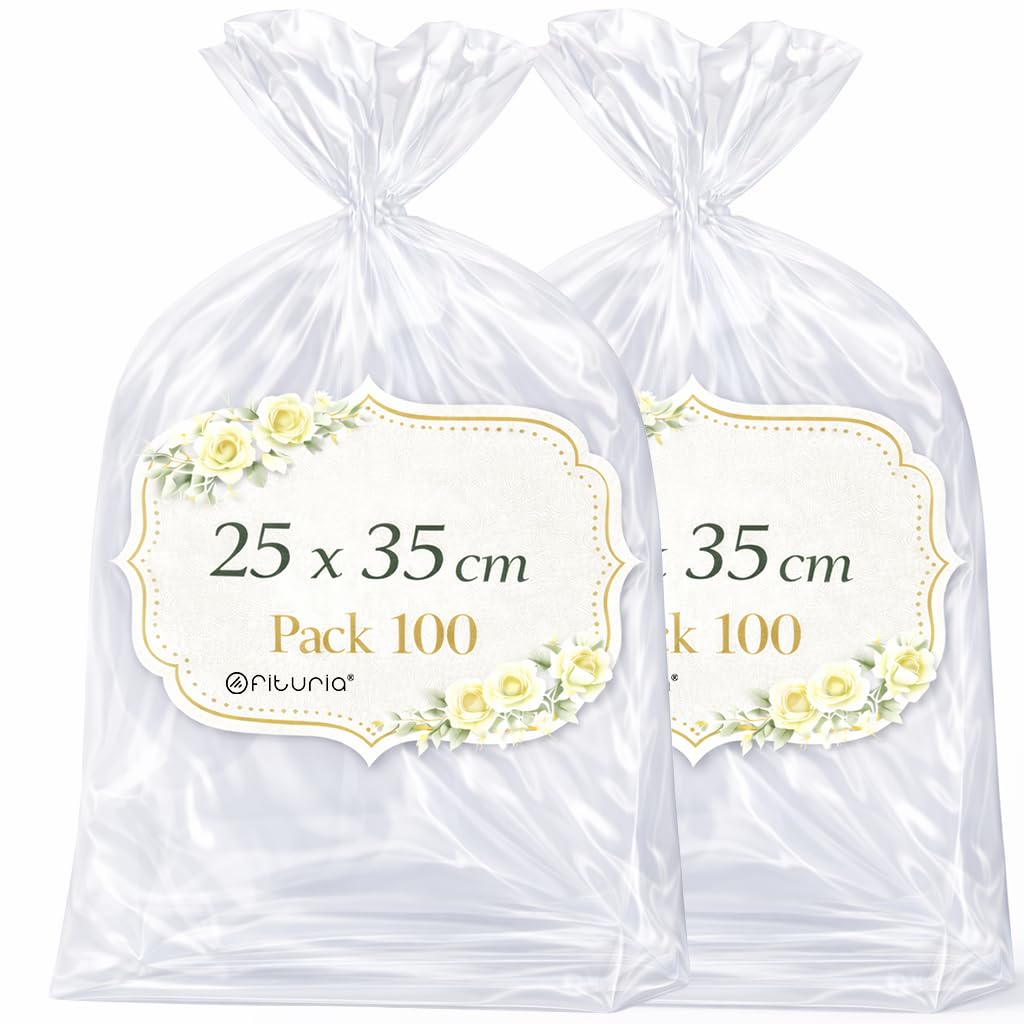 Ofituria Przezroczyste torby celofanowe 25 x 35 cm, duże przezroczyste torby na odzież i książki, przezroczyste torebki na prezenty i opakowania, idealne do sklepów 2 paczki (200 torebek)