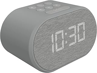 i-box Alarm Clocks Bedside, Radio Alarm Clock, Mains Powered or Battery, FM Radio, USB Charging Port, 5 Step Dimmable Display, Non Ticking, LED Display (Grey)