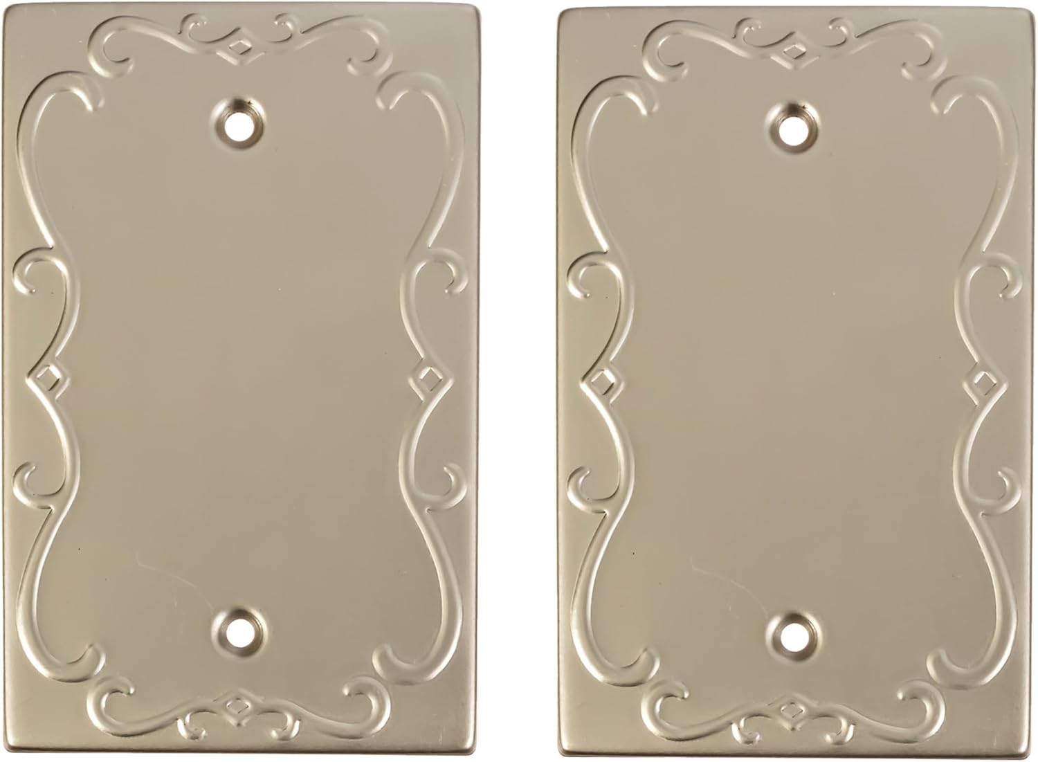 SleekLighting | Wall plates Decorative Regal Scrollwork Satin Satin Nickel | Electric Outlet and Switch Covers| Style: 1 Gang Blank (2 Pack)