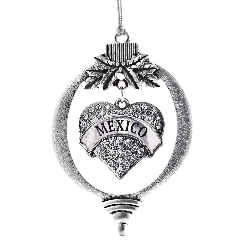 Inspired Silver - Mexico - Silver Christmas Ornament - Pave Heart Charm Christmas Tree Ornament with Cubic Zirconia - Holiday Hanging Decoration