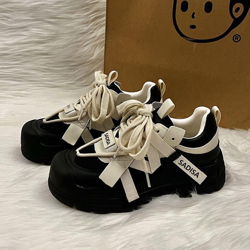 Sneakers for Women Sole Y2K Flat Platform Chunky Style Casual - Emo Non Slip Kawaii Retro Preppy Girls Cute Walking Shoes Tennis & Racquet Sport Lightweight Running Standing All Day Neutral2