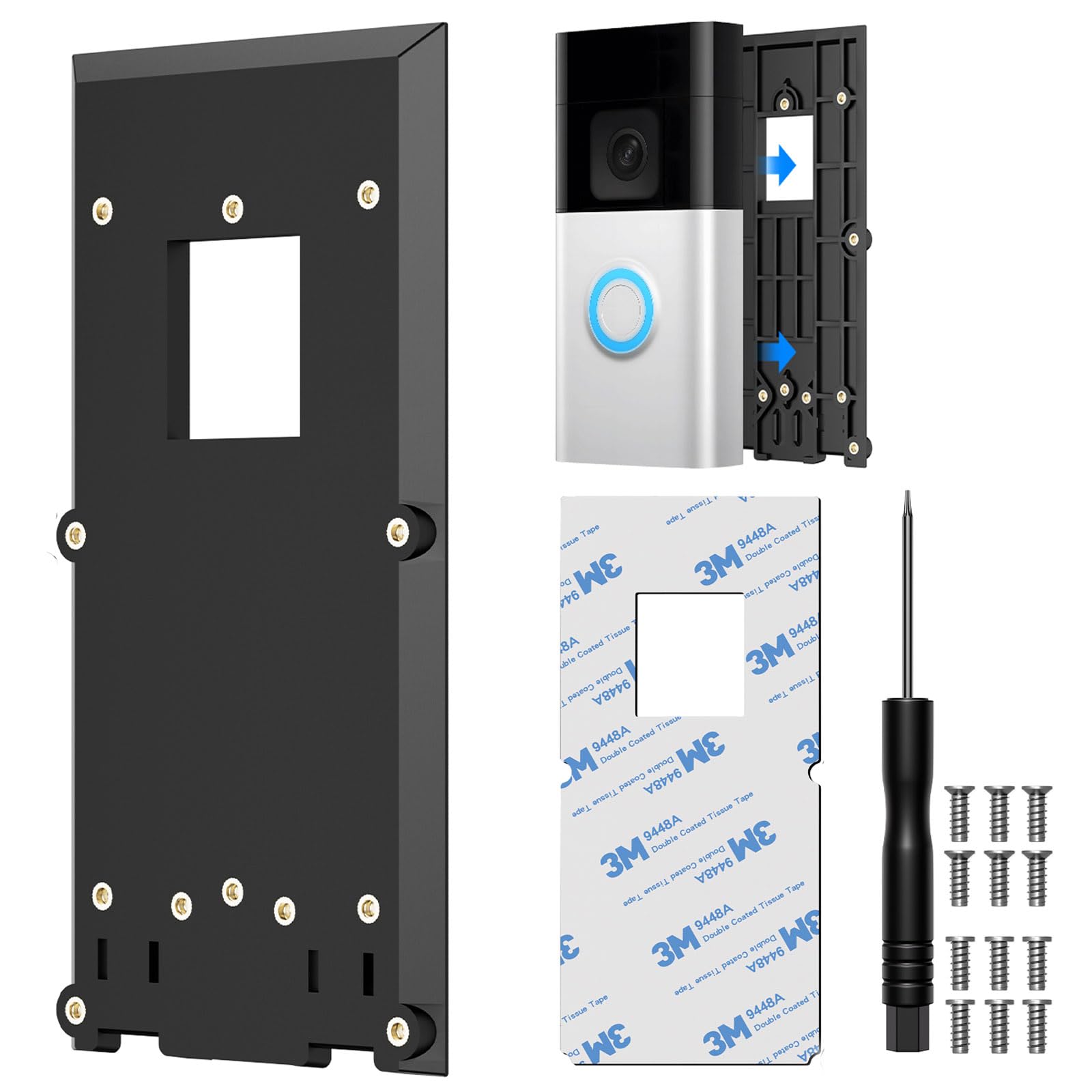 Doorbell Bracket No Drilling for Ring Video Doorbell 1/2/(2020 Release)/3/3 Plus/4 & Battery Doorbell Plus/Pro - Strong Adhesive Backplate Bracket for UPVC Doors, Homes, Office-image-41