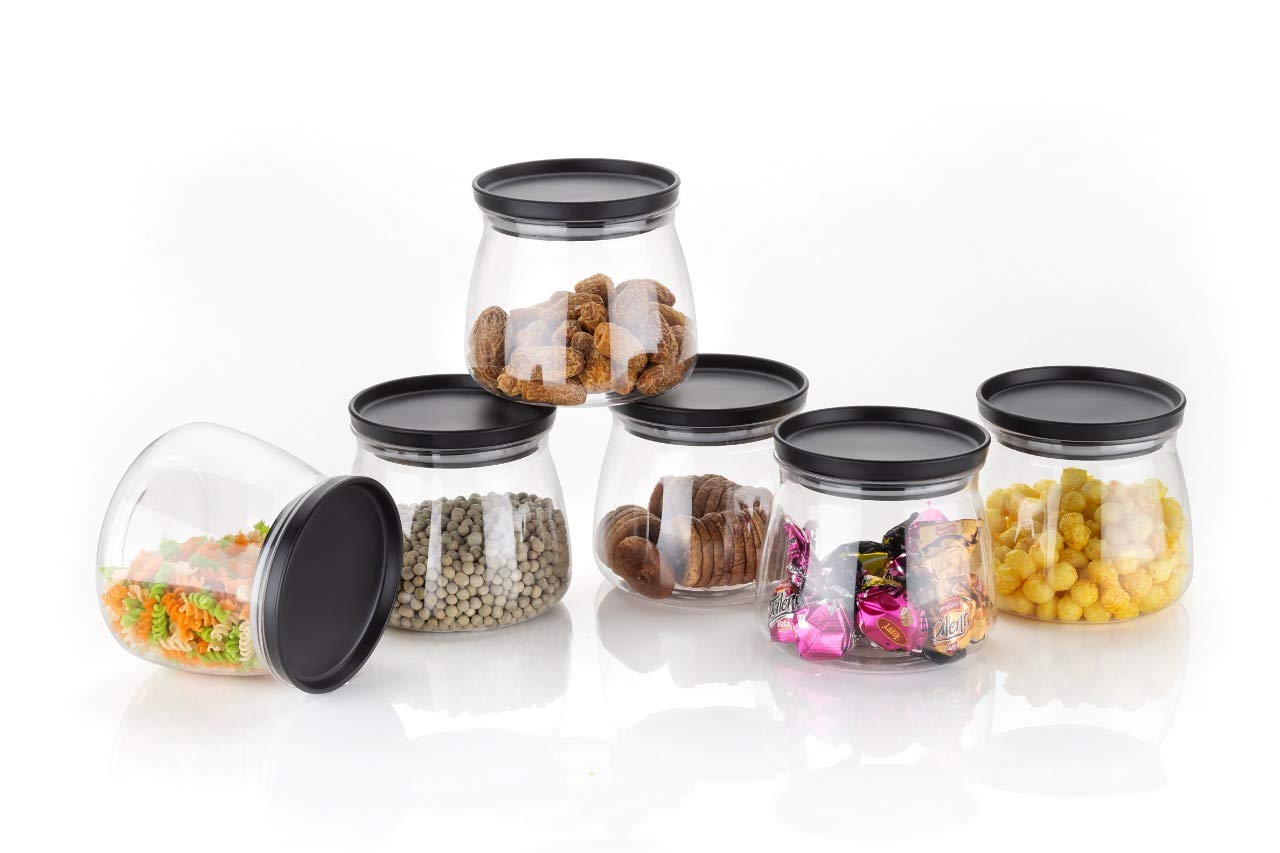 LIKEWAREJar Set For Kitchen,Unbreakable Sturdy,Air Tight Containers For Kitchen Storage | Container for Rice | Dal | Atta, BPA-Free, Flour | Cereals | Snacks Modular, 800 Ml Set of 6
