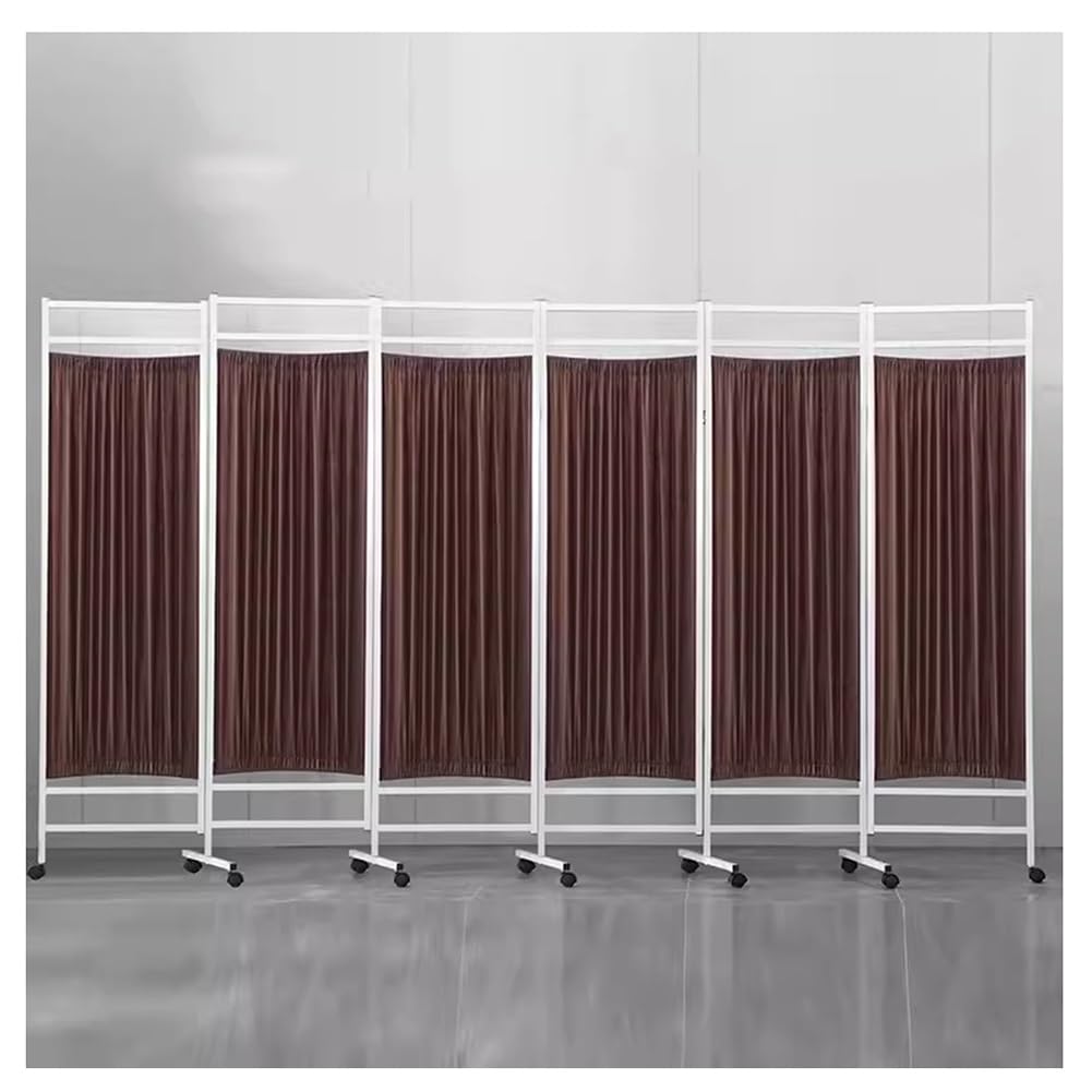 Paravent médical roulant pliable marron à 6 volets pour séparation d'espace