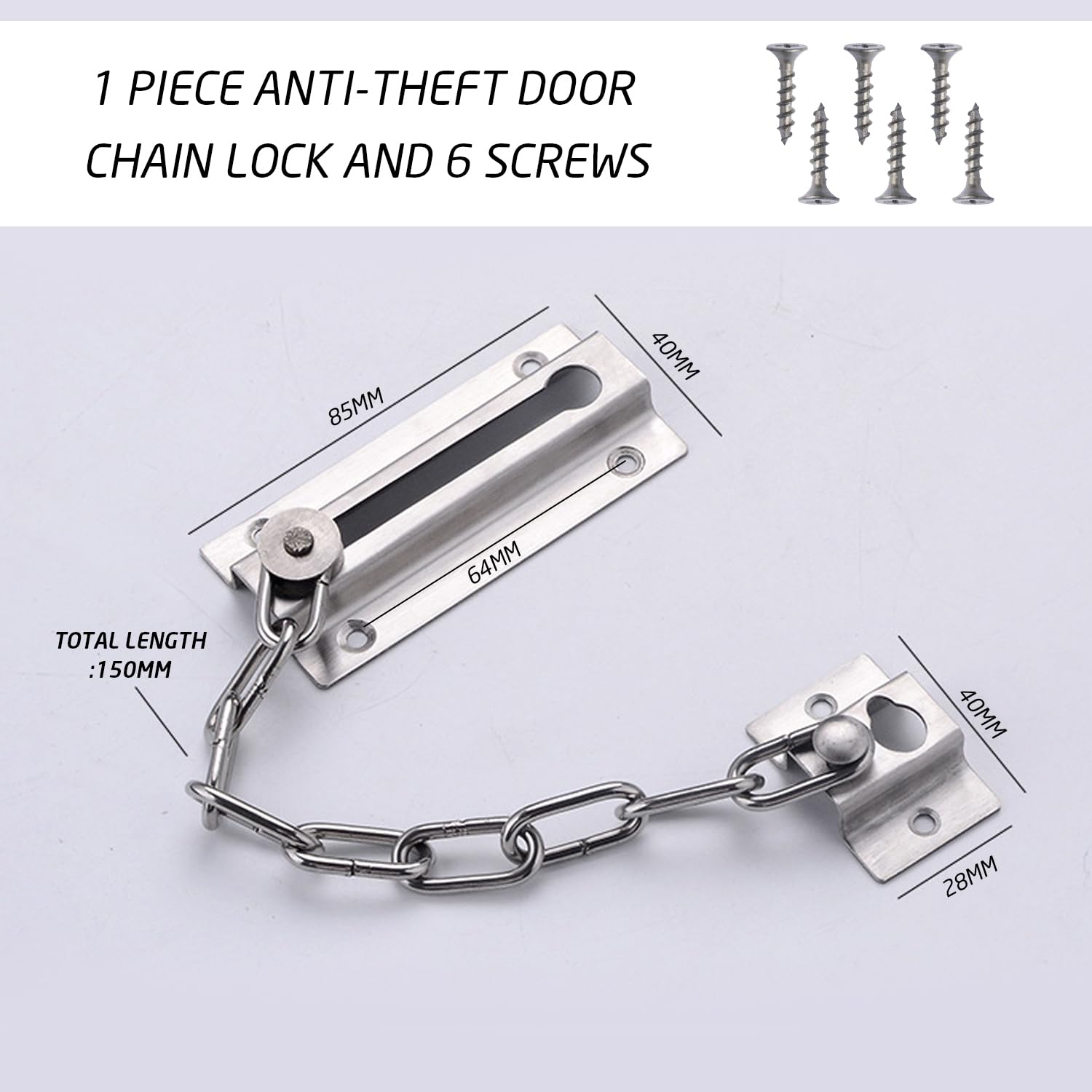 1 Piece Stainless Steel Door Chain Lock, Front Door Security Chain, Upvc Door Limiter, Anti-Theft Door Chain Lock - Image 2