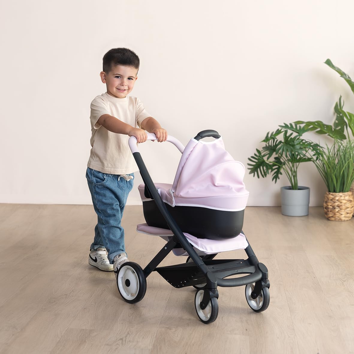 Set Kinderwagen für zwei Puppen Smoby und Stuhl, Autositz und Schaukel