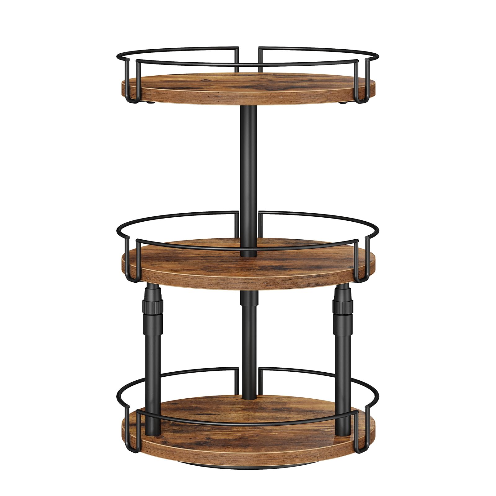 HOOBRO Étagère à Épices Rotative 3 Niveaux, Porte-Épices, Étagère de Rangement de Cuisine, Hauteur Réglable, Support à Épices, pour Cuisine, Salon, Salle de Bain, Marron Rustique et Noir EBF59TL01
