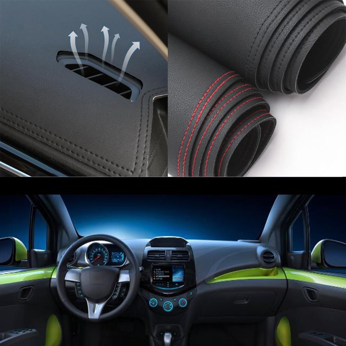 Black Leather Style Car Dash Mat Dashboard Cover Dash Panel Interior Console Pad Compatible for Chevrolet Spark 2013+