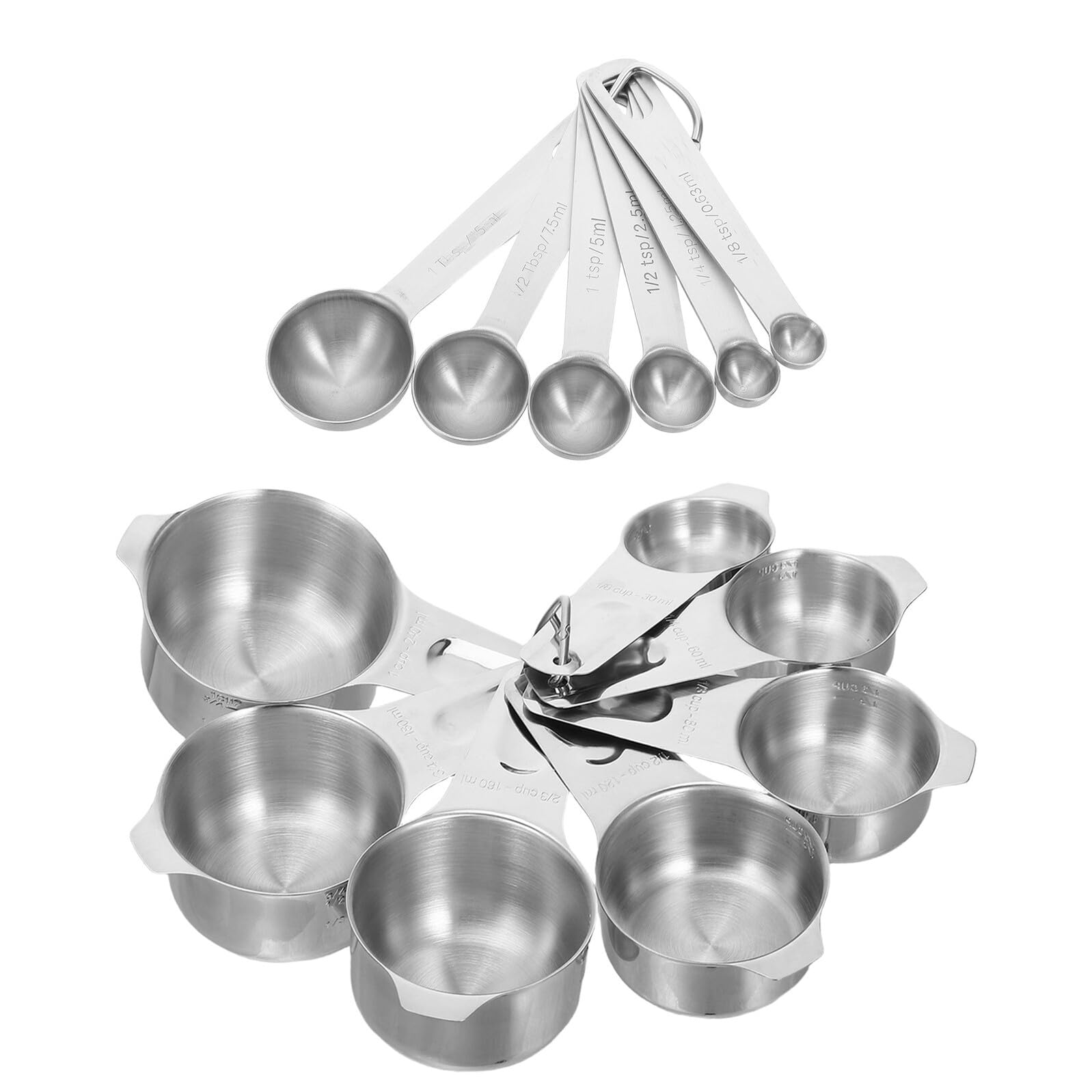 Homoyoyo 2 ensembles Set de Cuillères et Tasses à Mesurer Acier Inoxydable Cuillères Doseuses Inox Robustes Suspension pour Ingrédients Secs et Liquides Cuisine et Pâtisserie