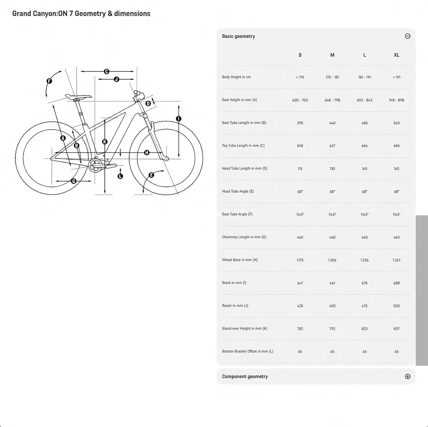 Canyon Grand Canyon:ON 7 Size Chart