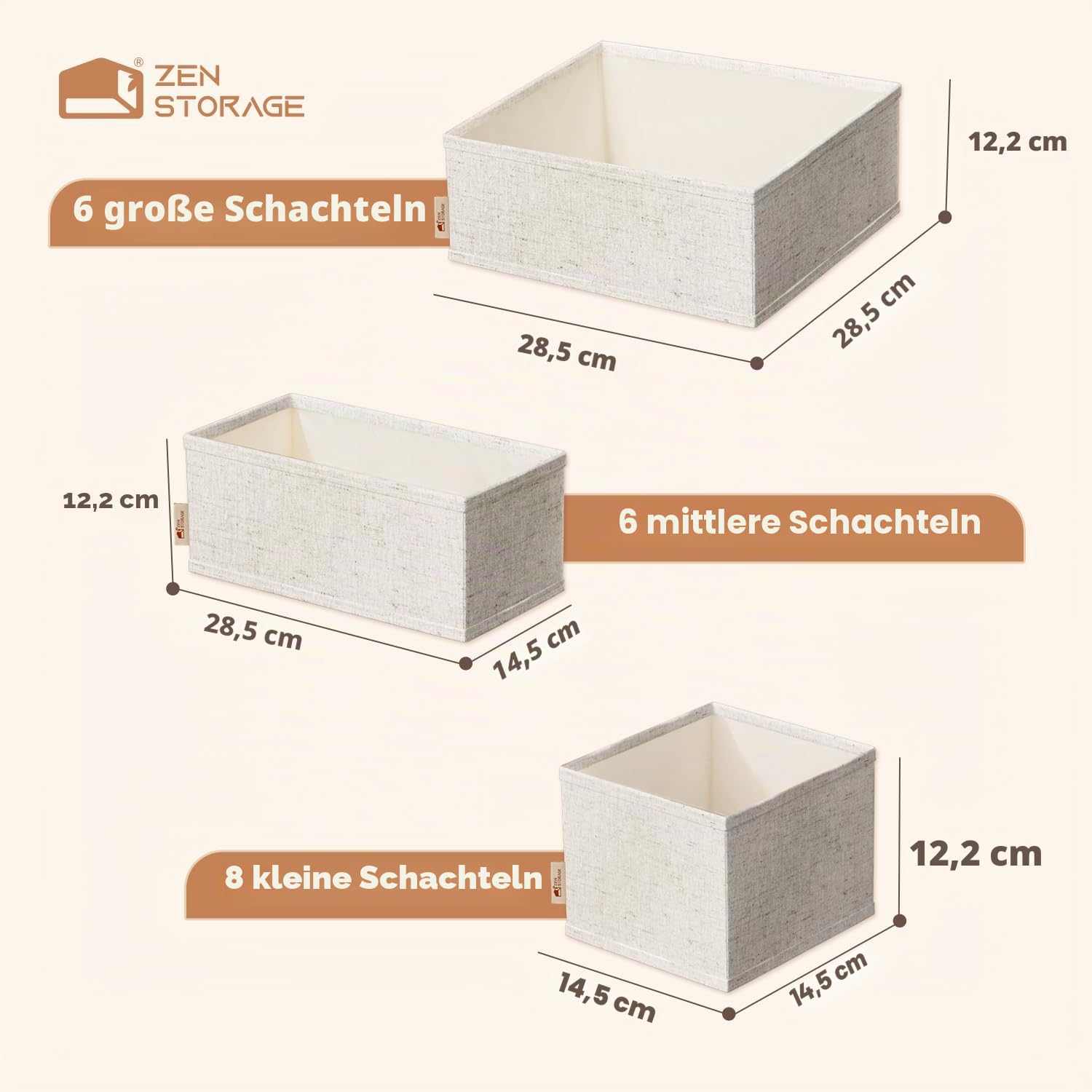 Baumwoll-Leinen-Schubladen-Organizer für Babykleidung, 20er-Pack Mehrgrößen-Kommoden-Unterteiler für Kleidung, Premium faltbare Aufbewahrungsboxen für Schlafzimmer, Schrank und Wickeltisch