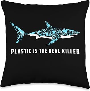 Plastic Is The Real Killer Shark Plastic Pollution Throw Pillow
