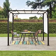 Sunjoy 10 x 10 ft. Pergola, Outdoor Patio Black Steel Classic Frame Pergola with Retractable White Canopy Shade for Backyard, Garden Activities