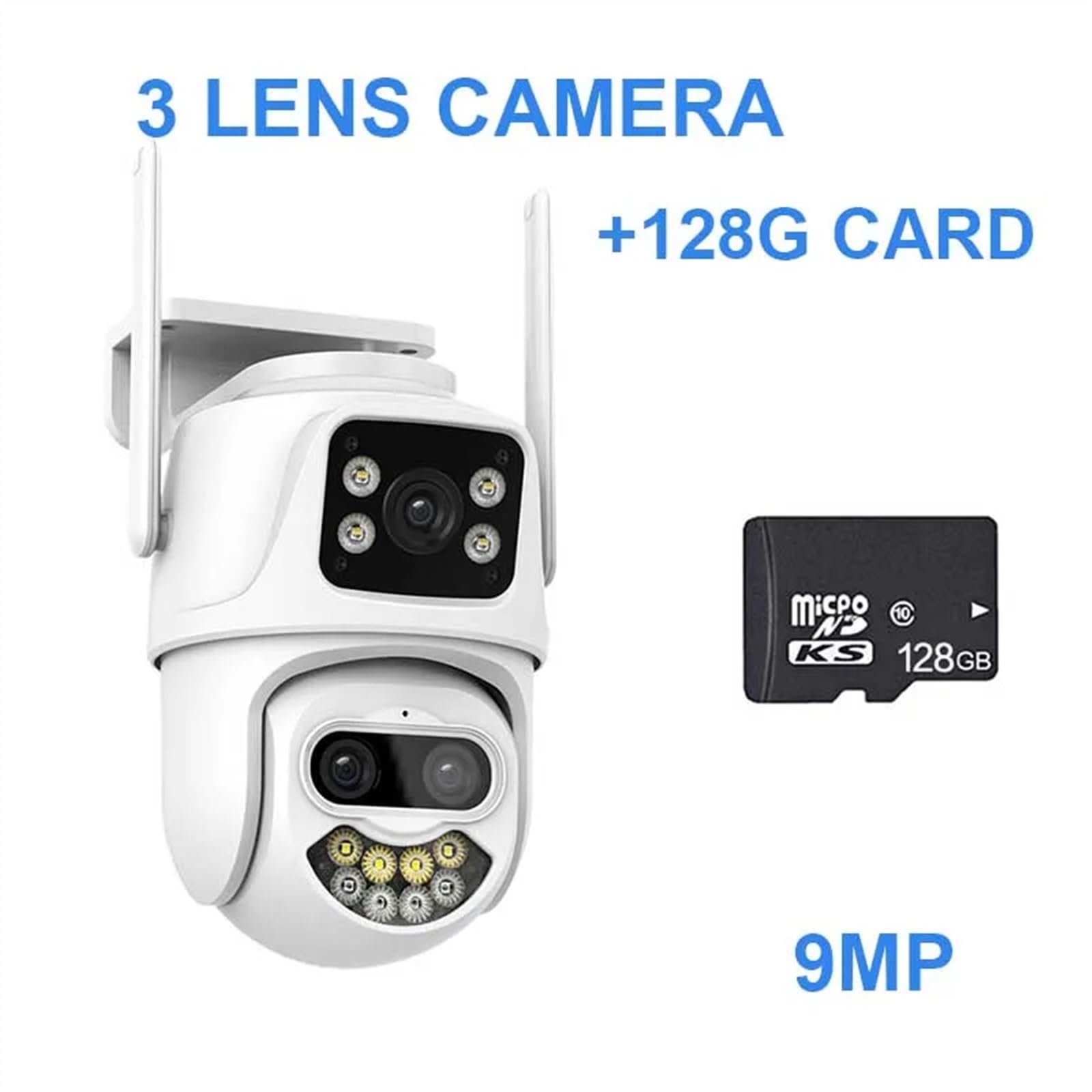 Telecamera di Sicurezza Esterna Telecamera 9MP for Esterni Zoom 8X Tre Lenti Doppio Schermo Audio Sicurezza Domestica PTZ Monitoraggio Automatico Video sorveglianza CCTV(3 Lens Cam ADD 128G)