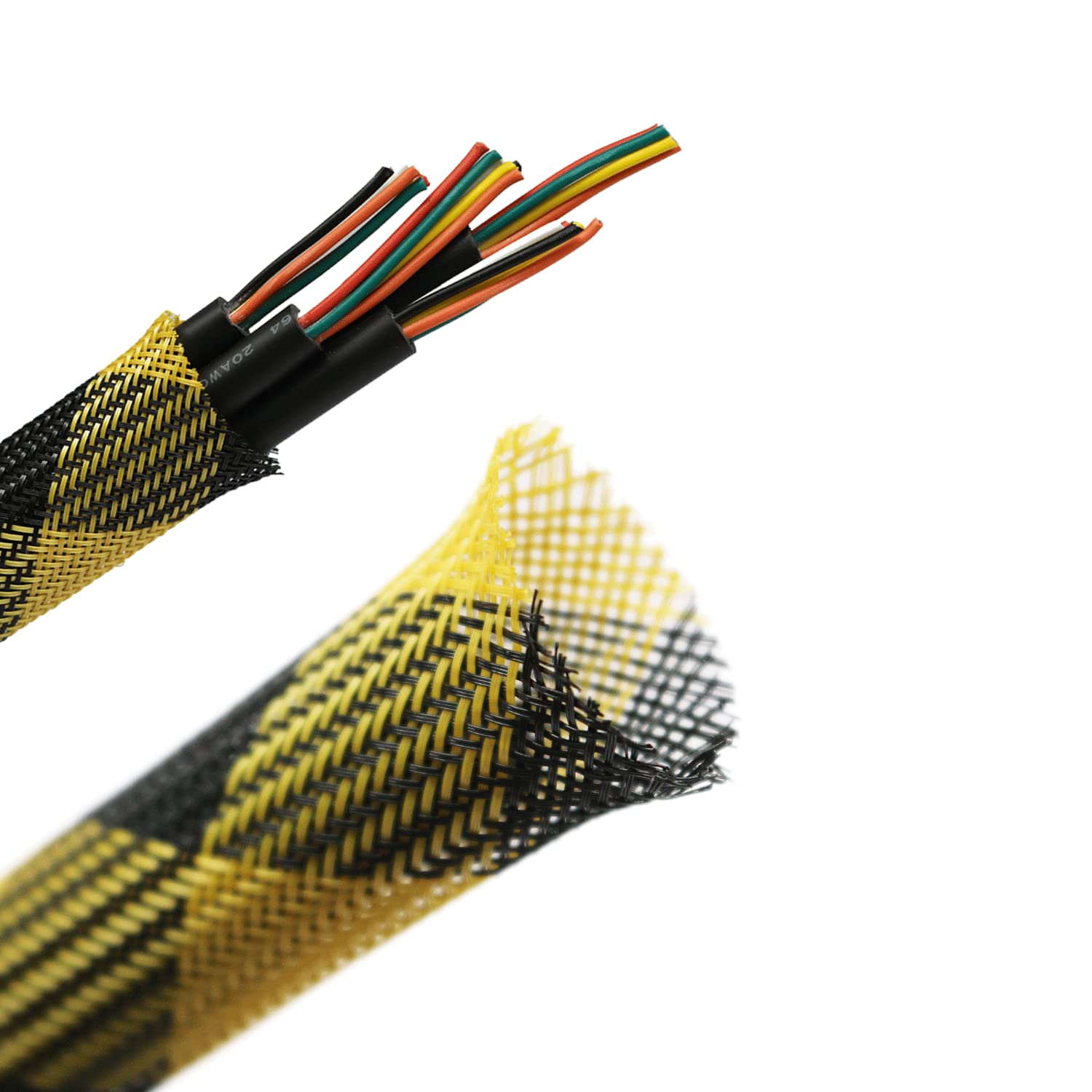PET Expandable Braided Sleeving Flexo wire Cable Sleeve (0.48" 33ft Yellow Black)-picture-18