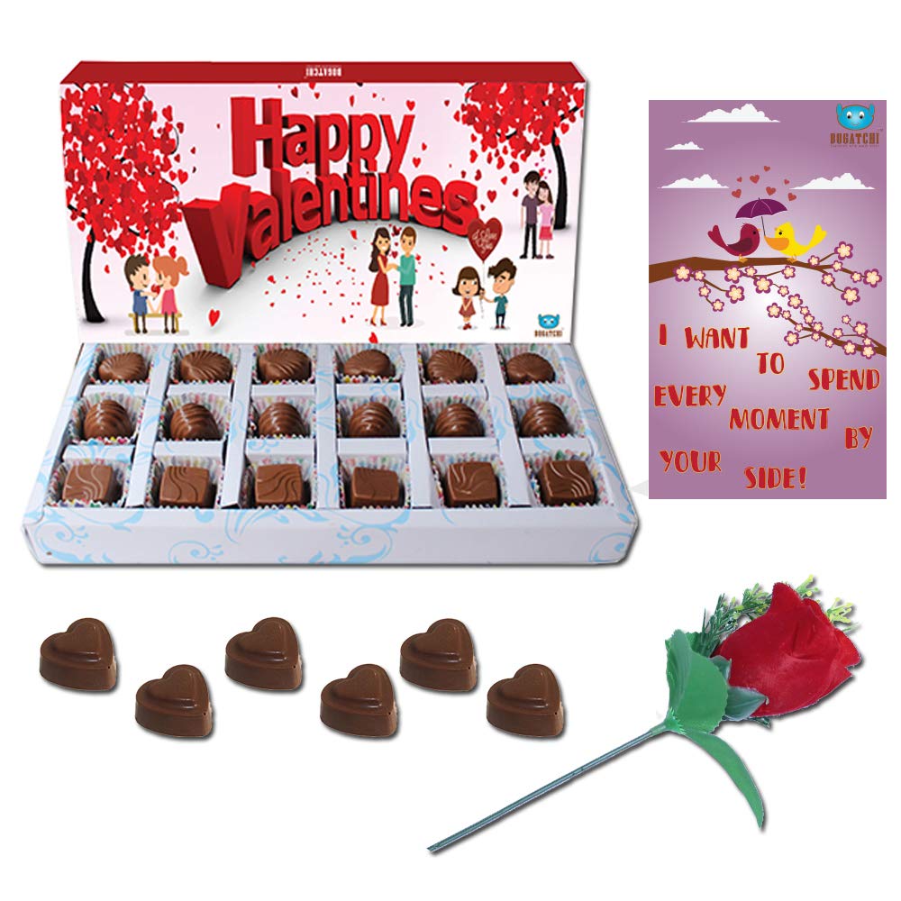 BOGATCHI Valentines Day Chocolate Gift, 240g + Free V-Day Card + Free Rose