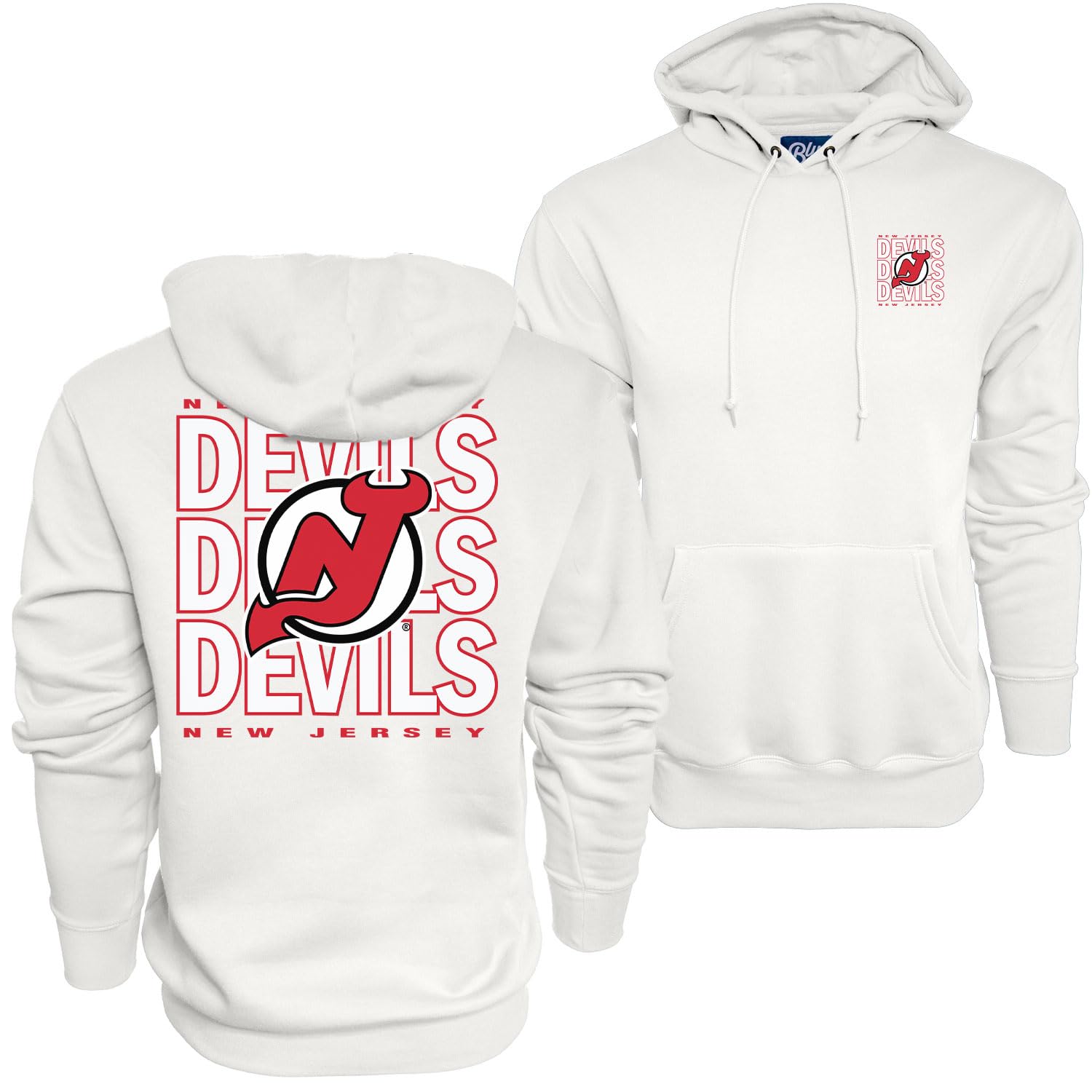 Blue 84 NHL Officially Licensed Hooded Sweatshirt Front/Back Curl White