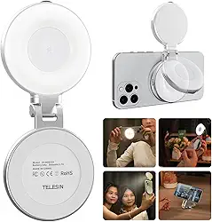 TELESIN C03 Luz magnética para selfie, luz de telefone compatível com iPhone Magsafe, CRI97 360° LED anel de selfie luz de preenchimento com espelho para selfies/fotografia/TikTok/chamadas de zoom