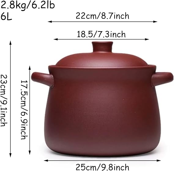 Chinese Ceramic Cooking Pot, Zisha Unglazed Earthen Pot, Heat-Resistant Clay Pot Chinese Earthenware Cooking Pot for Baking Grill Stovetop Stewing Induction