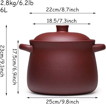 Chinese Ceramic Cooking Pot, Zisha Unglazed Earthen Pot, Heat-Resistant Clay Pot Chinese Earthenware Cooking Pot for Baking Grill Stovetop Stewing Induction