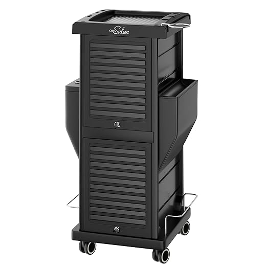 Salon Trolley with Lock 6 Drawers, Hot Tools Holder, Hair Cart Organizer w/Wheels, Salon Rolling Cart for Barber Hairdresser Cosmetology Lockable Stylist Storage Station