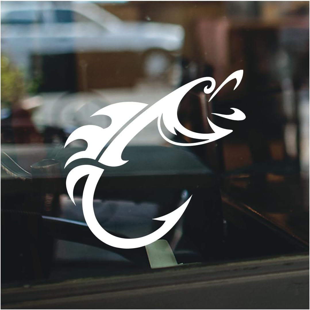 Fish Hook Decal Jumping Fish and Fishing Hook Sticker Waterproof Vinyl for Car Truck SUV Boat Kayak Tackle Box Cooler Outdoor Fishing Gear Accessories Angler Gift 5 Inches