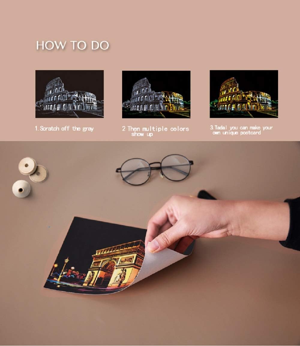 有名ブランド スクラッチアート 花火 14cm スクラッチペンセット付け 削るだけで美しいアート 塗り絵 ペーパー