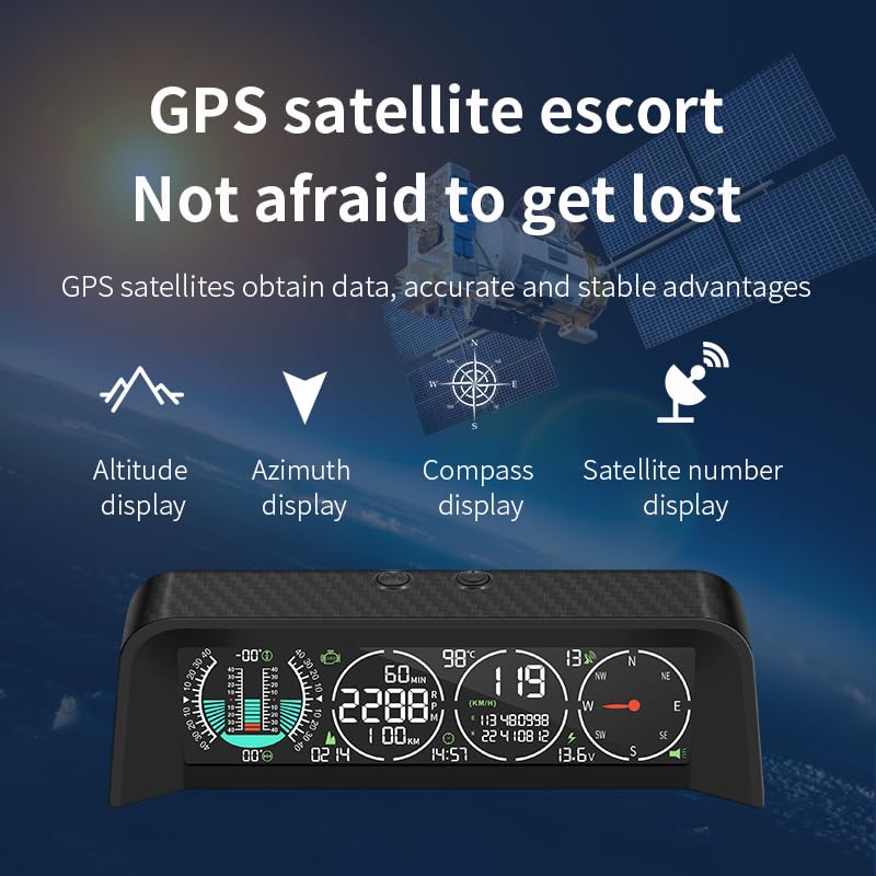OBEST Car HUD Heads Up Display Auto, GPS+OBD Sistema dual, velocímetro y tacómetro, inclinómetro para coche, odómetro, brújula