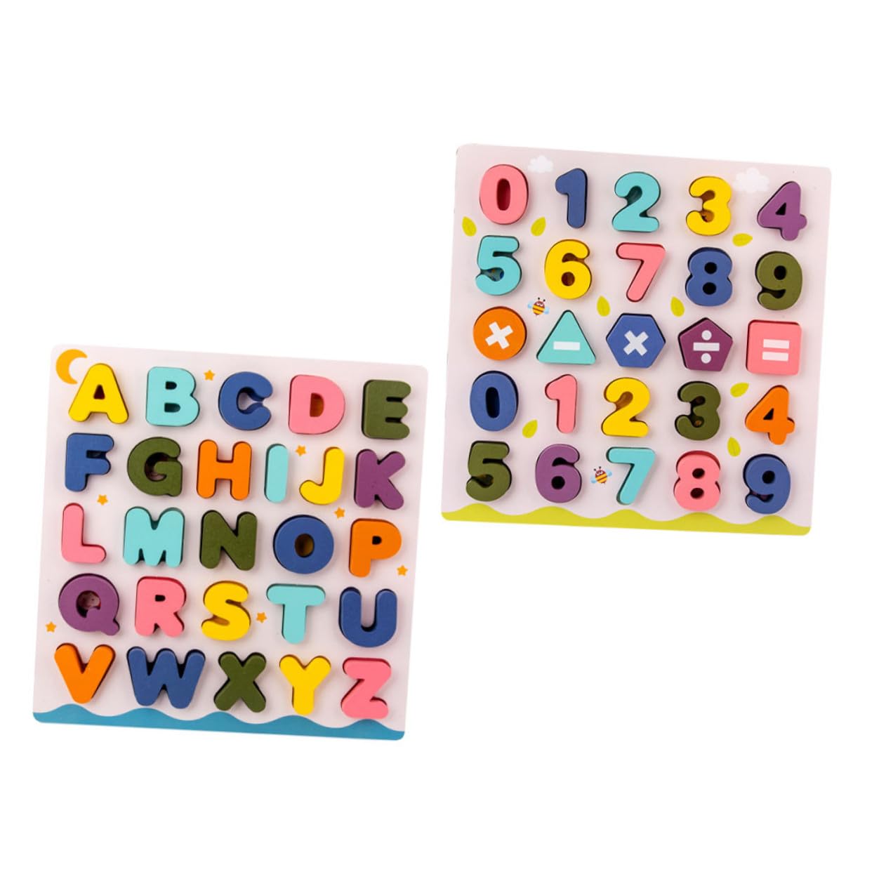 2 Juegos Juguetes Educativos de Madera para Bloques de Letras y Números con Base Rompecabezas de Reconocimiento Desarrollo Cognitivo y Coordinación Manual para Infantil