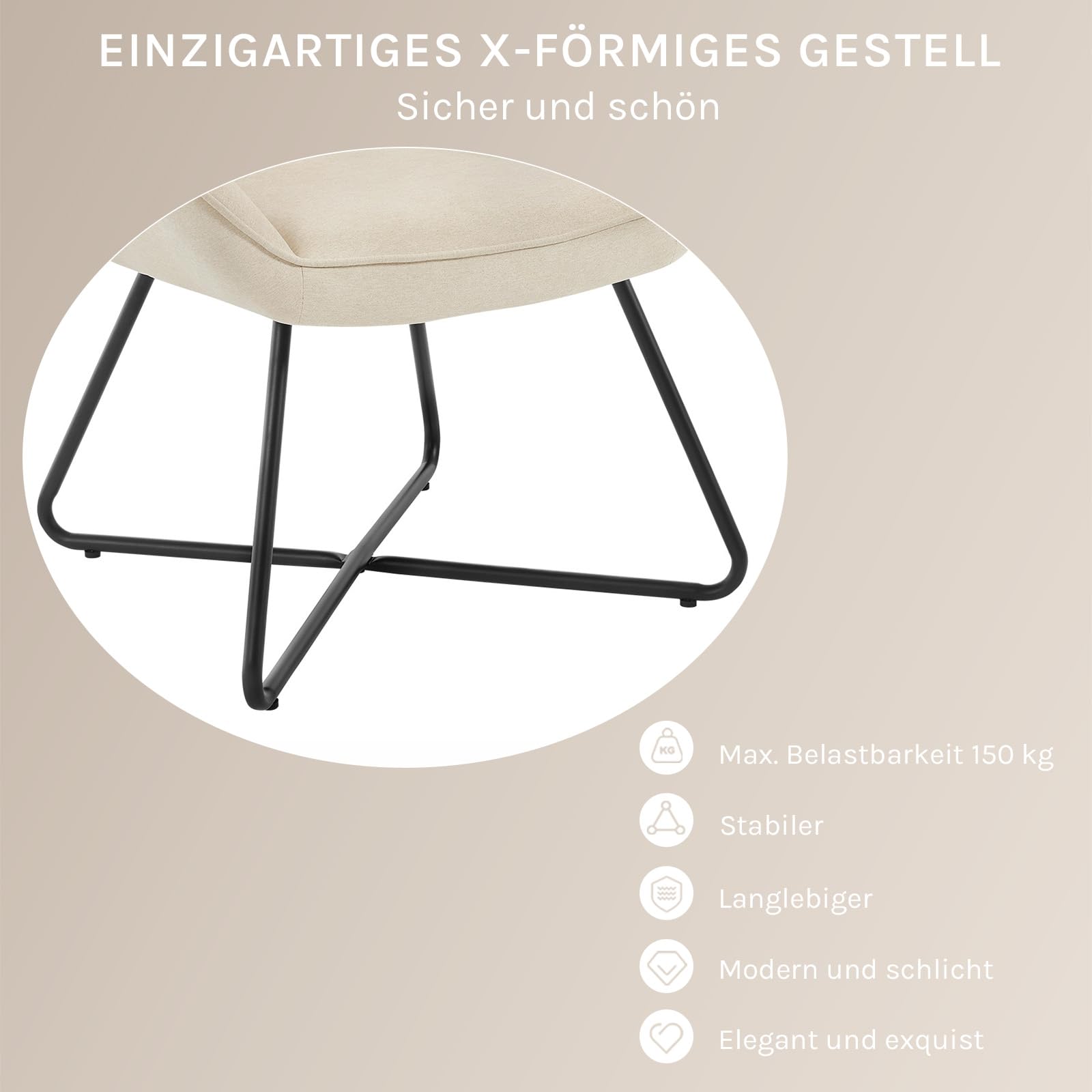 WOLTU Sessel Wohnzimmer, Relaxsessel mit Armlehnen, Beige | Loungesessel mit Metallrahmen, gepolstert, aus Leinen, modern, bequem, bis 150 kg, 71 x 85 x 70 cm (B x H x T)