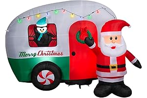 9' Gemmy Airblown Merry RV Camper Scene w/Santa and Penguin Yard Decoration