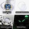 OUPINKE Women's Automatic Luxury Diamond Skeleton Automatic Mechanical Elegant Dress Wrist Watch Sapphire Crystal Waterproof Luminous, Gold Blue, Mechanical