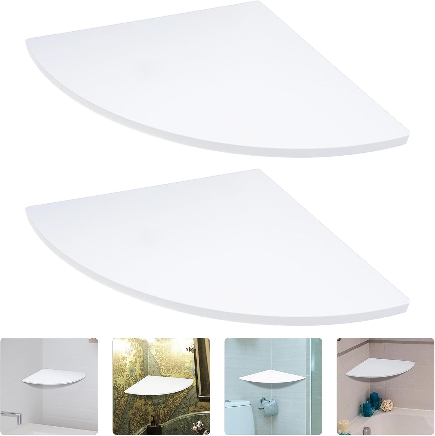 PVC Corner Wall Shelf, Triangle Corner Rack with 28cm Radius, Milk White, Wall Mounted Storage Organizer for Bathroom, Kitchen, Bedroom, 2pcs