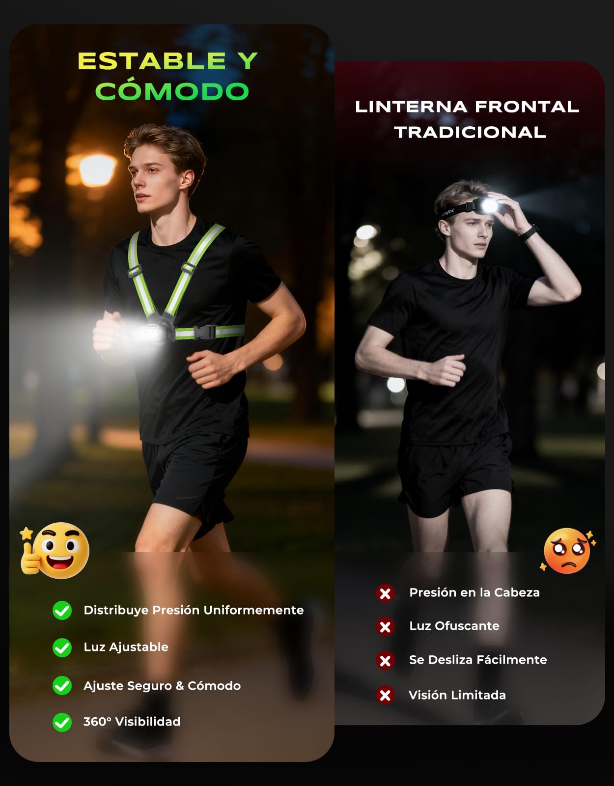 Luz Running, 500LM Linterna LED para Correr de Noche con Correas Dobles Reflectantes 360°, 7 Modos & 45° Ajustable, 3.5-20H Tiempo de Uso, Impermeable IPX4 Luces Pecho para Caminar/Ciclismo