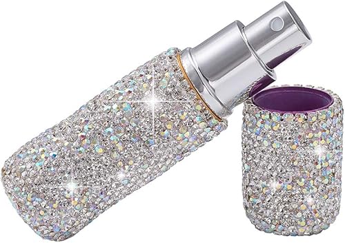 Miniatura 3 de XhuangTech Mini atomizador de perfume recargable portátil con diamantes brillantes para viajar y salir de 0.3 fl oz (plata)