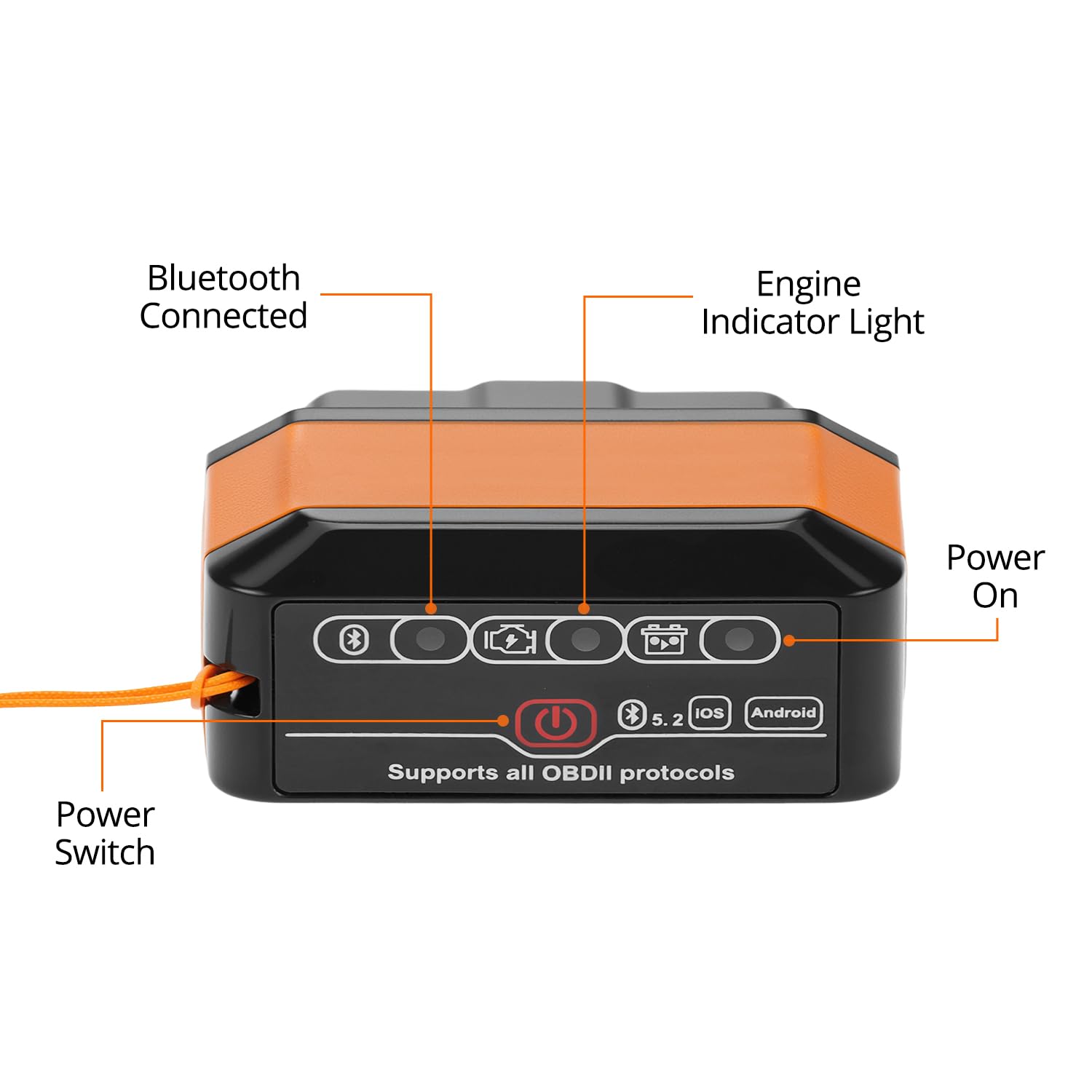 QWORK OBD2 Diagnostyka, OBD2 bezprzewodowy czytnik kodów Bluetooth 5.2 i skaner diagnostyczny do samochodu, czytnik kodów usterek silnika, dla wszystkich pojazdów OBDII