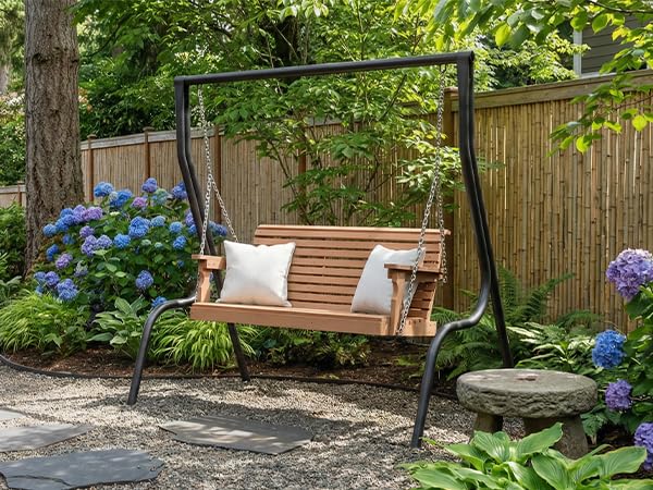 Image of Psilvam HDPE 2-Seat Porch Swing, 660 LBS Hanging Swing Chair Outdoor, Teak