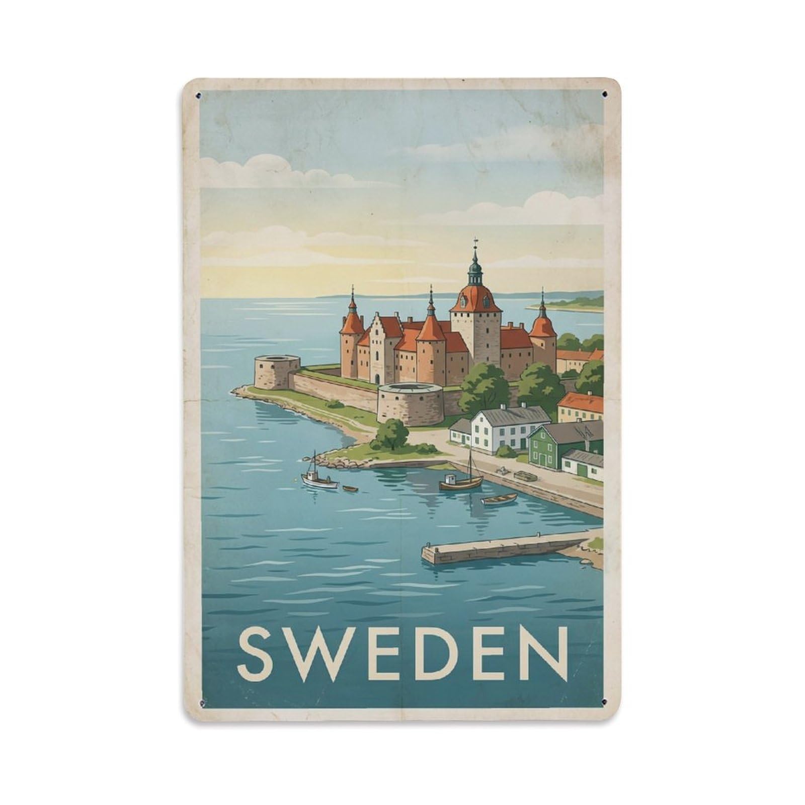 Vintage Travel Kalmar Sweden Seaside Metal Tin Sign