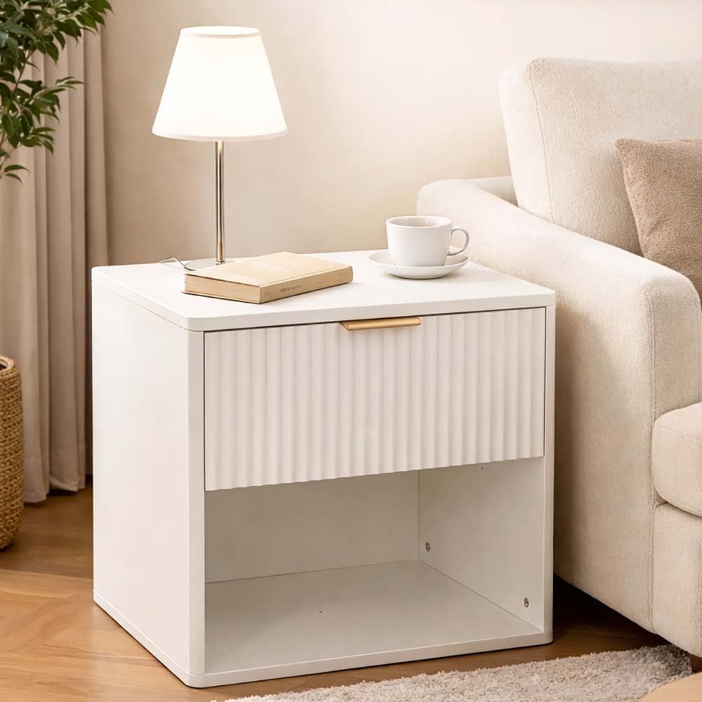 Pamapic Fluted Kitchen Pantry, Modern Side Table with Storage, White