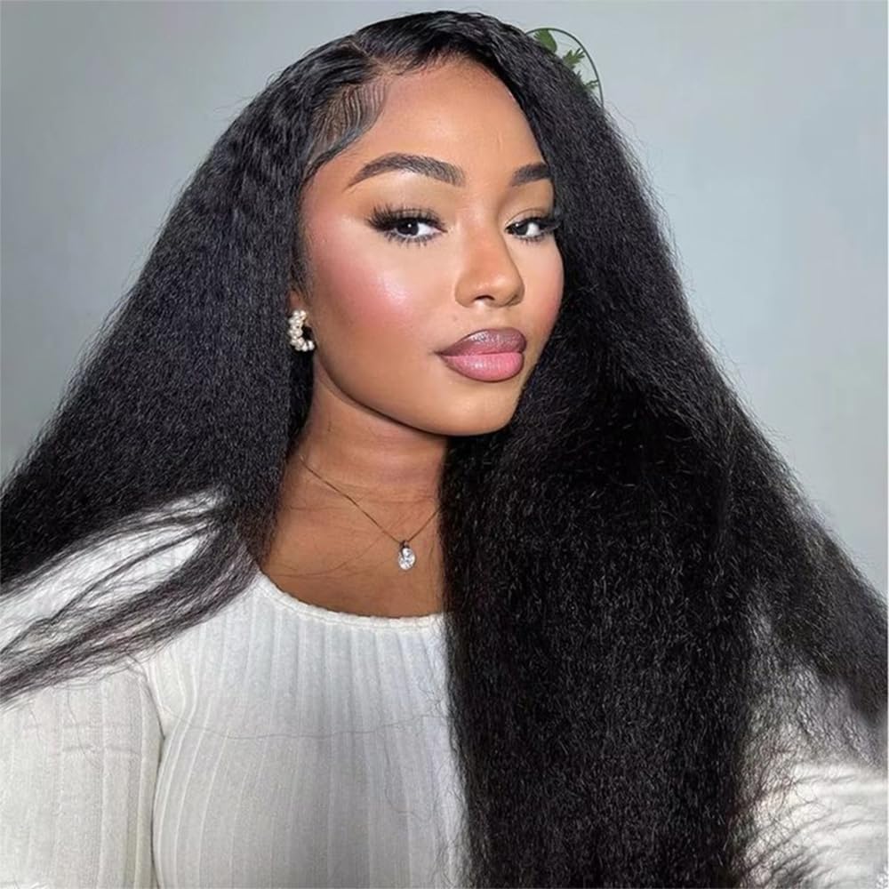 Human Hair Wigs for Black Women Yaki Straight Wear and Go Glueless Wig Pre Cut 4x4 HD Lace Front Wig 180% Density 18 inch