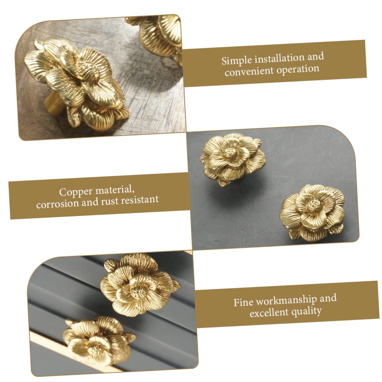 Gadpiparty 3pezzi Pomello Rame Forma Di Fiore Per Mobili Elegante Maniglia Per Armadi e Accessorio Decorativo Per Casa Design Raffinato e Resistente Adatto Armadi e Comò