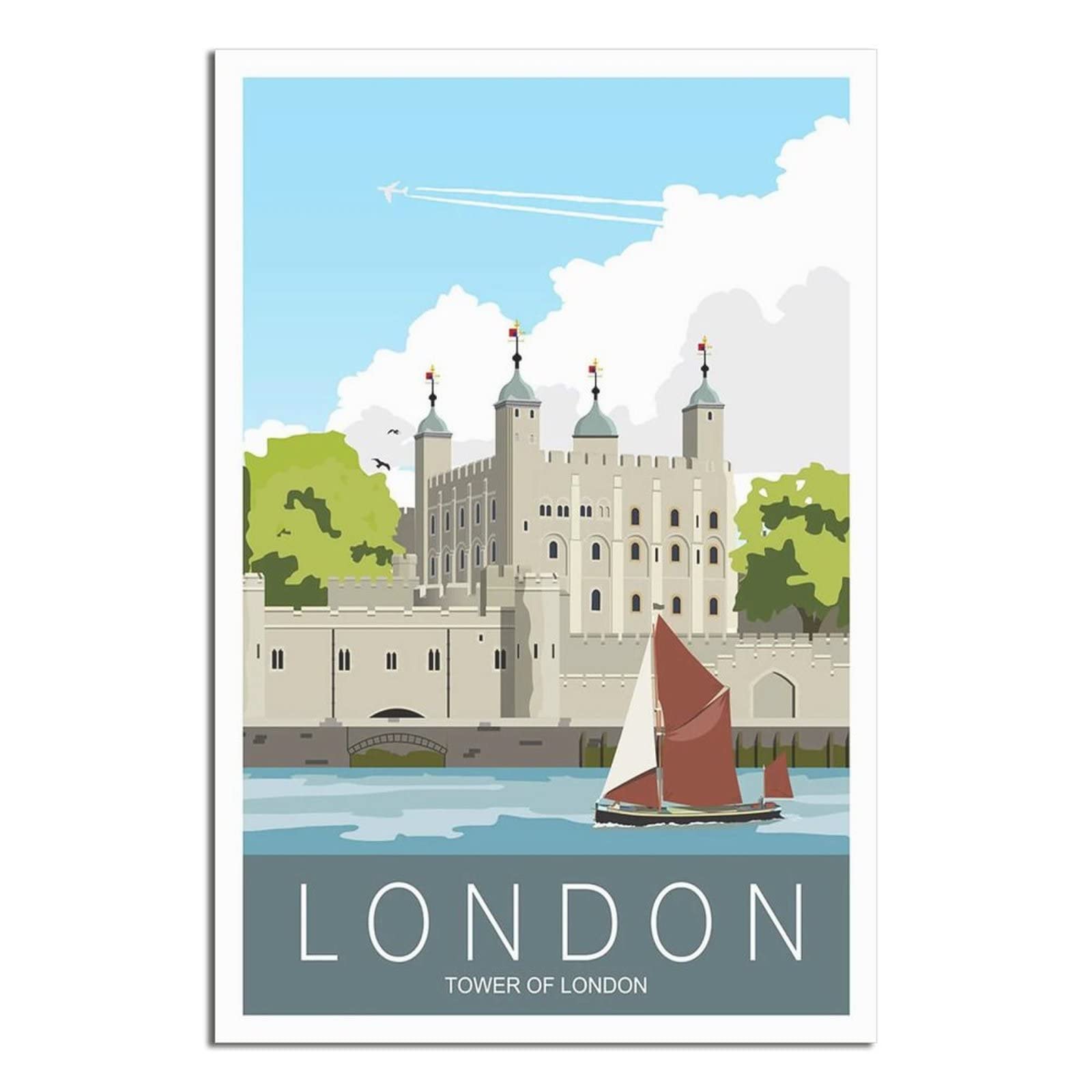 Uejd Unframe-Style Vintage England Tower Of London Skyline Travel Poster Decorative Posters Modern Bedroom Canvas Art Poster Picture Painting Posters Wall Decor Art Gift