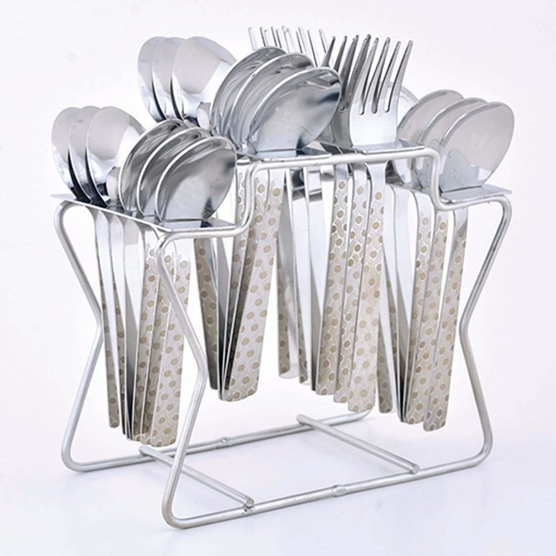 Premium Wave Complete Cutlery Set (Pack of 25) (6 Pieces Tea Spoon), (6 Master Spoon), (6 Pieces Master Fork), (6 Pieces Master Soup Spoon) with Stand