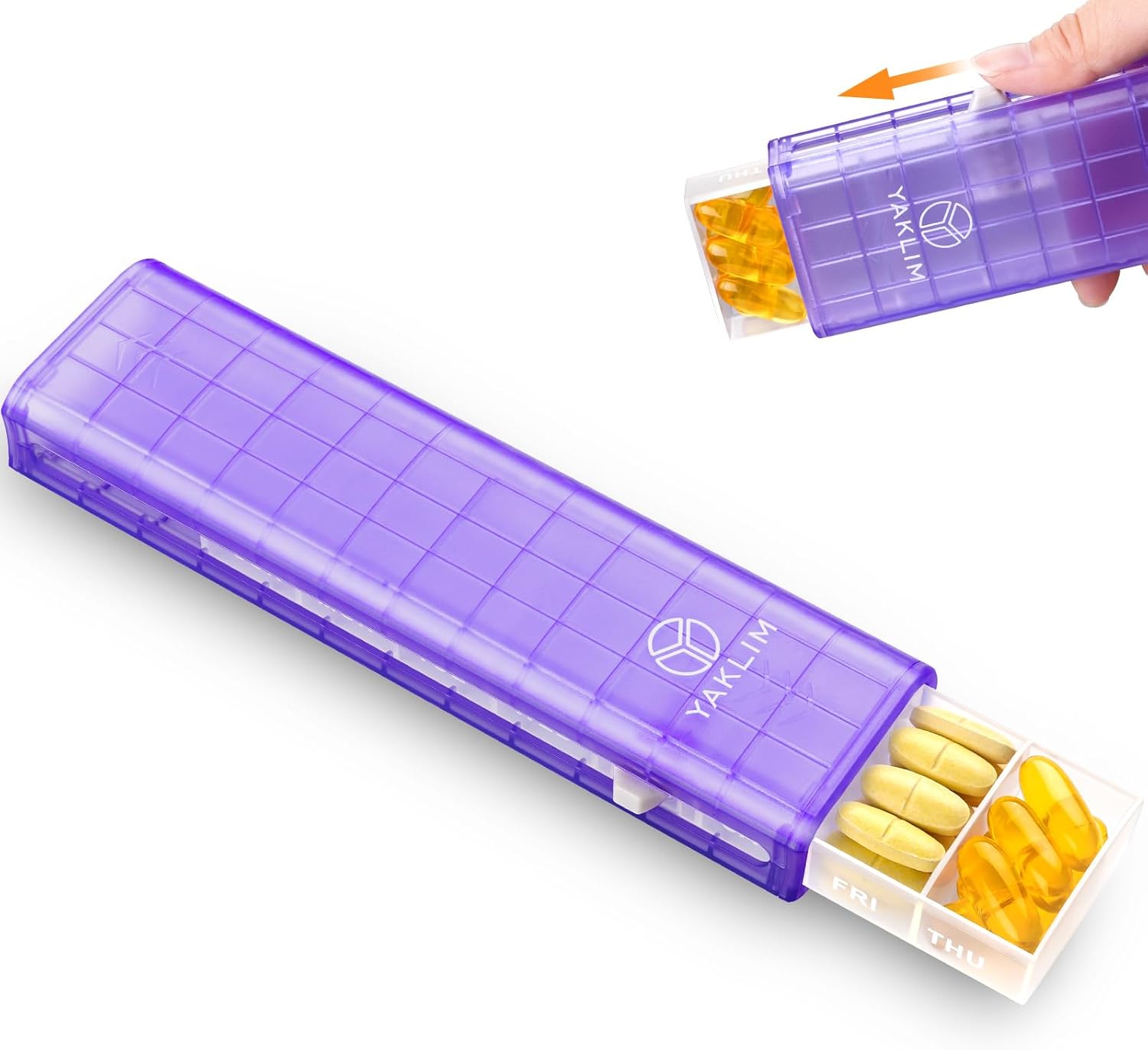 Yaklim Weekly Pill Organizer 1 Time a Day, Translucent 7 Day Pill Organizer Large Compartments Vitamin Box Organizer Travel Pill Case, Daily Pill Container 7 day Medicine Dispenser for Fish Oil(Purple
