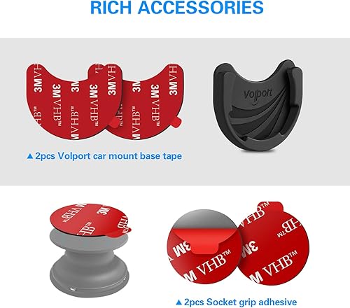 Miniatura 9 de volport - Soporte de automóvil para Pops plegable, paquete de 2 soportes de silicona negra para teléfono celular para enchufe intercambiablesoporte