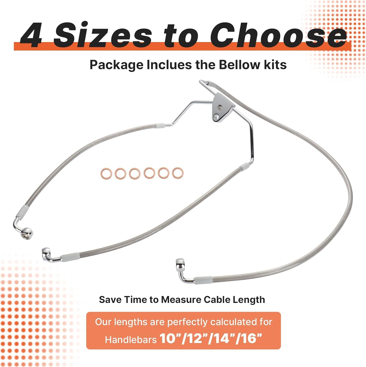 14" Handlebars Extension Front Brake Line for Harley 1996-2013 Harley Touring Road King/Road Glide/Street Glide/Electra Glide NO ABS Models, Stainless Steel Braided Brake Cable, Silver