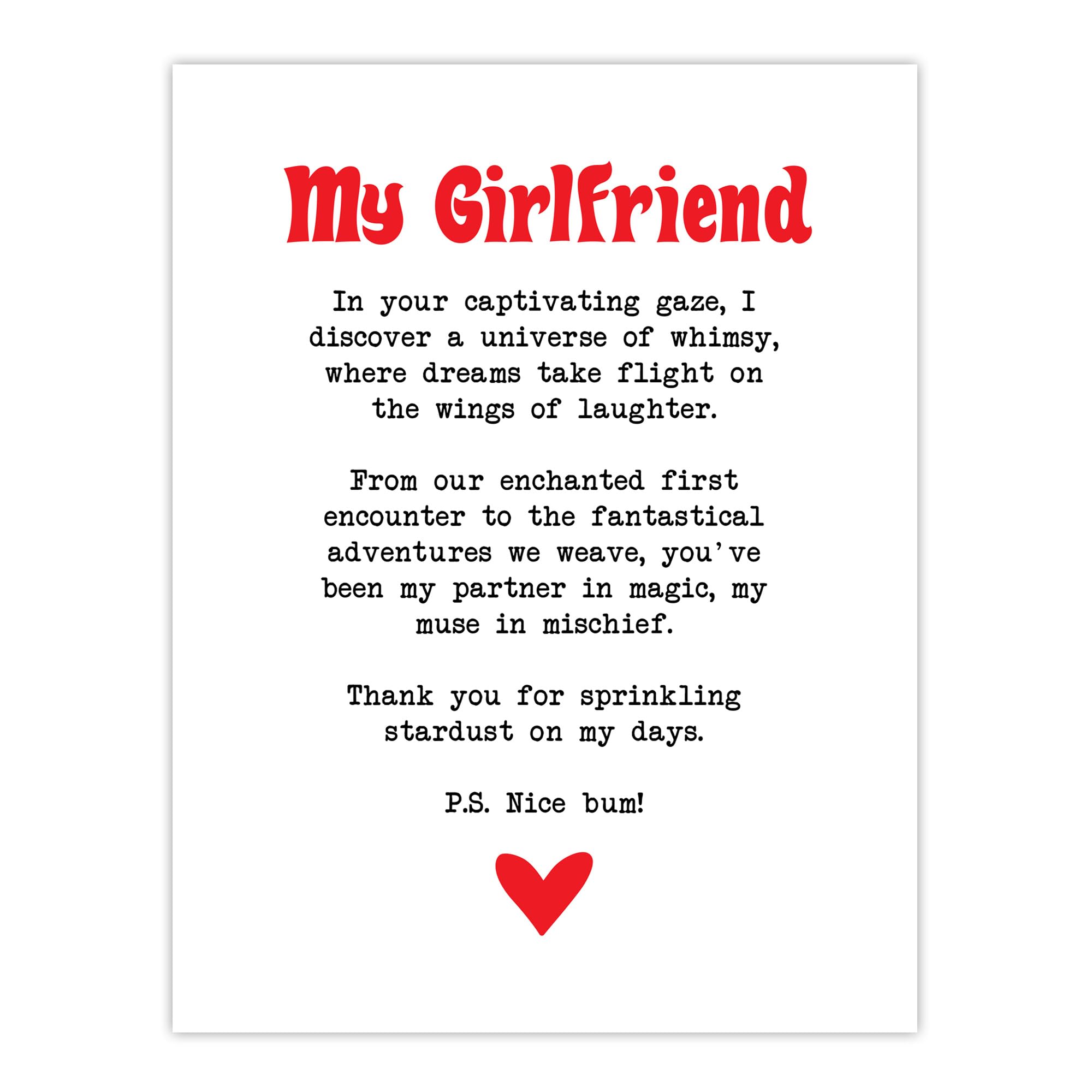 Artery8 Love Poem Whimsy Magic Girlfriend Romantic Poetry Wall Art Print - W24 inch x H32 inch - White