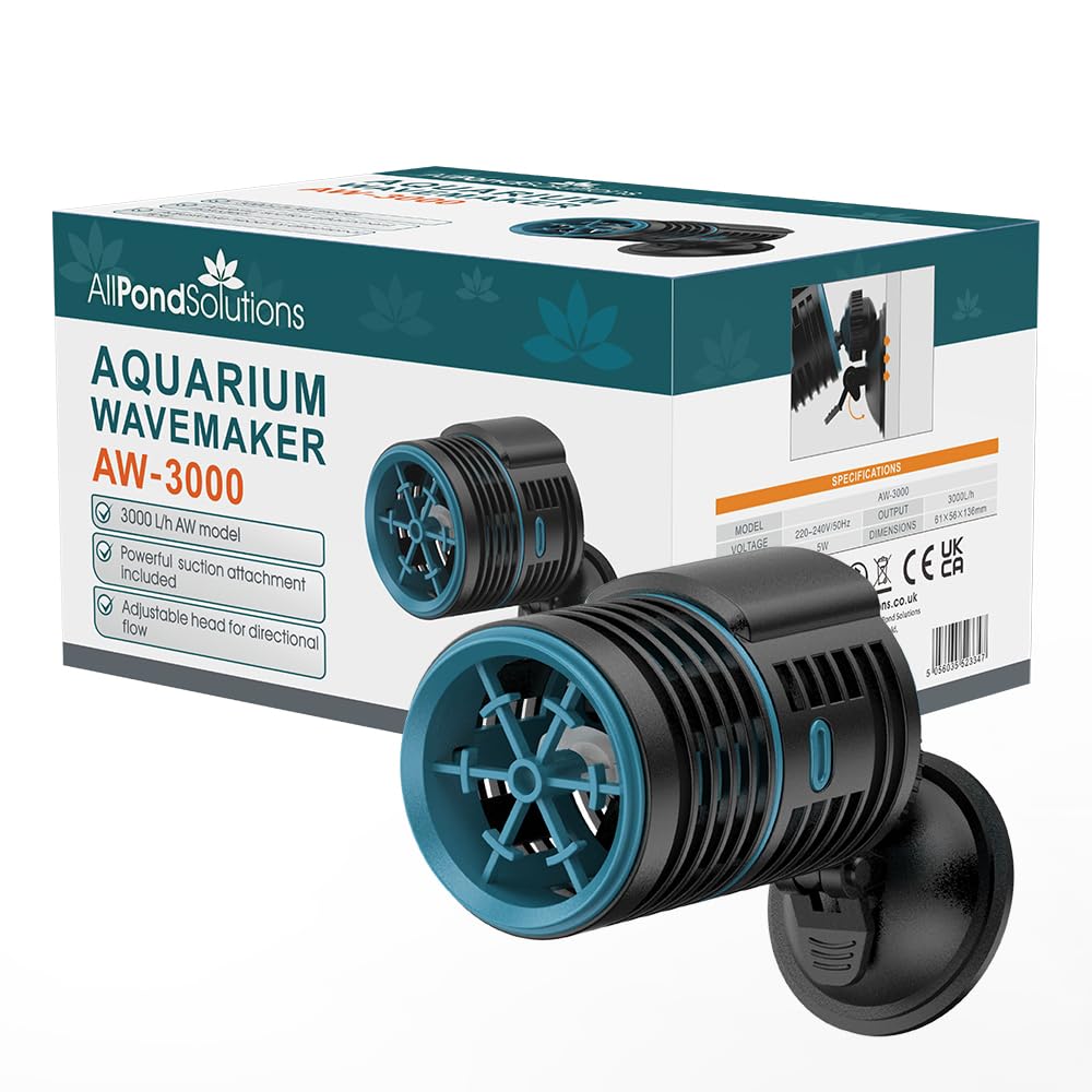 AllPondSolutions Aquarium Marine Wave Maker Fish Tank Powerhead Circulation Pump 3000L/H - Powerful Clip on Glass Suction Attachment